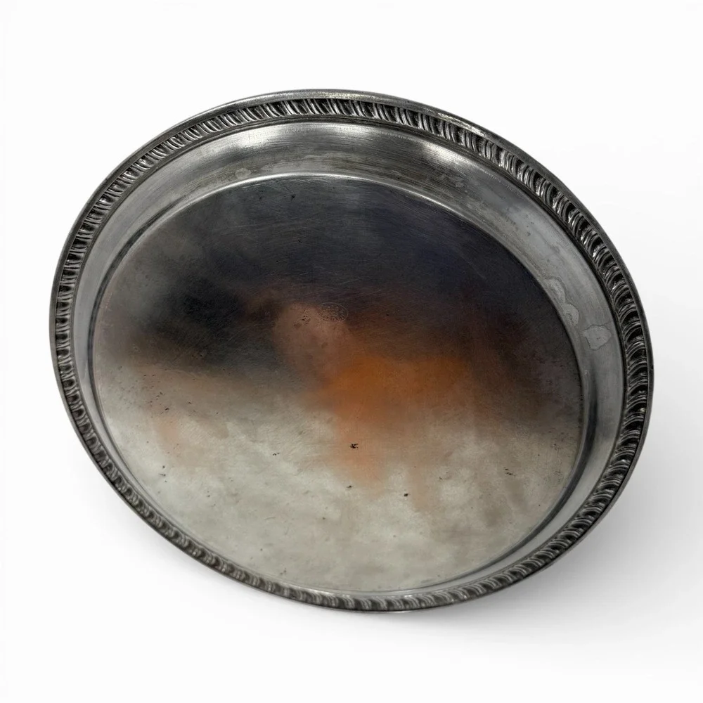 Silverplate Serving Tray Fales 1779‎ Round Shell Scroll Etched 12